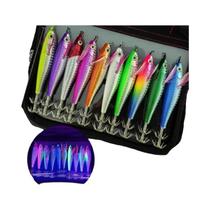 Iscas Glow Squid Jig 10pcs, Iscas Luminosas Para Pesca Em Água Salgada, Ganchos Para Camarão E Polvo