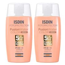 Isdin Fusion Water 5 Stars Color Kit com 2 Unidades Protetor Solar Facial com Cor FPS50 50ml Média