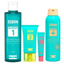 Isdin Kit Sabonete Líquido Facial + Gel Creme Facial + Spray Corporal Antiacne + Gel Secativo para Espinhas Isdin Kit Sabonete Líquido Facial + Gel Creme Facial + Spray Corporal Antiacne + Gel Secativo para Espinhas