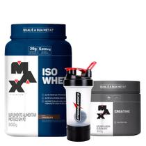 Iso whey 900g - max titanium + creatina monohidratada pura 300 g max + coqueteleira 2 doses 450 ml integralmedica