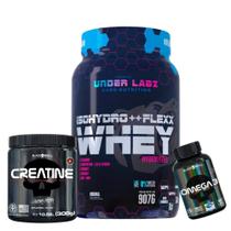 Isohydro ++ Flexx Whey 907g - Under Labz - 907g + Creatina Pura - 300g + Ômega 3 - 60 Cáps - Black