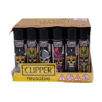 Isqueiro Clipper Maxi Ancient Skulls com 24 Unidades Isqueiro Clipper Maxi Ancient Skulls com 24 Unidades