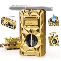 Isqueiro COOLRISE Triple Flame 5 em 1 com cortador em V dourado