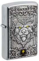 Isqueiro de Bolso Zippo com Emblema de Lobo em Cromo Escovado à Prova de Vento