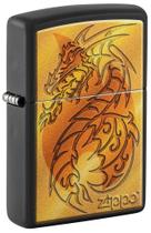 Isqueiro de Bolso Zippo Flame and Dragon Preto Fosco