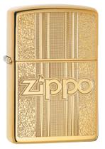 Isqueiro de bolso Zippo High Polish Brass com design estampado Isqueiro de bolso Zippo High Polish Brass com design estampado