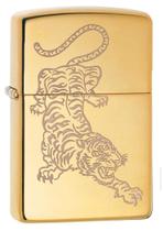 Isqueiro de bolso Zippo High Polish Brass Tiger Design Isqueiro de bolso Zippo High Polish Brass Tiger Design