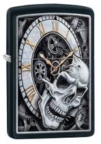 Isqueiro de bolso Zippo Skull Clock Design preto fosco Isqueiro de bolso Zippo Skull Clock Design preto fosco
