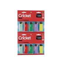 Isqueiro descartável Cricket Mini cartela com 10 unidades Aquela colorido
