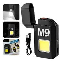 Isqueiro eletrônico m9 recarregável usb com lanterna led cob portátil