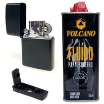 Isqueiro em Metal Classico com Vedação e Fluido Volcano de 133ml (Preto)