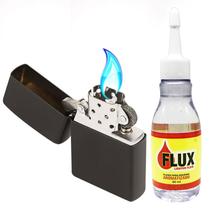 Isqueiro em Metal - Preto Liso, Recarregável + Fluído Flux Isqueiro em Metal - Preto Liso, Recarregável + Fluído Flux