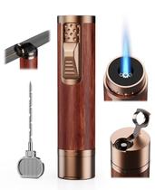 Isqueiro, isqueiro tudo-em-um com furador, suporte, ferramenta de aprimoramento de tração, isqueiros a jato à prova de vento, acessórios para presentes masculinos, isqueiros de butano recarregáveis para velas, viagens (sem gás)