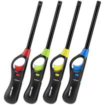 Isqueiro NEON 4 unidades recarregável a gás butano com haste longa Isqueiro NEON 4 unidades recarregável a gás butano com haste longa