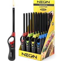Isqueiro NEON Recarregável a Butano Pacote com 24 Unidades com Haste Longa Isqueiro NEON Recarregável a Butano Pacote com 24 Unidades com Haste Longa