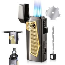 Isqueiro Torch Jet Flame Reetsing 4 com furador e suporte Isqueiro Torch Jet Flame Reetsing 4 com furador e suporte