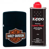 Isqueiro Zippo Classic Harley-Davidson Preto Fosco (Black Matte) 218HD.H252 + Fluído Zippo 125ml