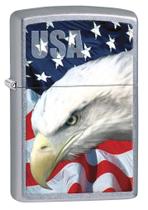 Isqueiro Zippo Custom USA Bald Eagle e Flag Street Chrome