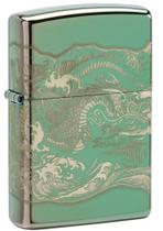 Isqueiro Zippo Dragon and Tiger gravado em verde polonês de 360 graus Isqueiro Zippo Dragon and Tiger gravado em verde polonês de 360 graus