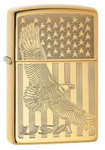 Isqueiro Zippo USA Flying Eagle and Flag High Polish Brass