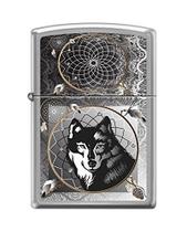 Isqueiro Zippo Wolf e Indian Dream Catcher em cromo escovado
