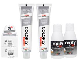 Itely Kit c/2 Tintas Colorly 6N Louro Escuro Intenso + 6C Louro Escuro Cinza 60 ml + 2 Oxily 20 Volumes 60 ml Itely Kit c/2 Tintas Colorly 6N Louro Escuro Intenso + 6C Louro Escuro Cinza 60 ml + 2 Oxily 20 Volumes 60 ml