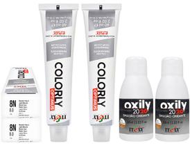 Itely Kit c/2 Tintas Colorly 8N Louro Claro 60 ml + 2 Oxily 20 Volumes 60 ml