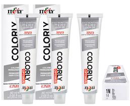 Itely Kit c/3 Tintas Colorly 1n Preto 60 ml