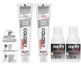 Itely Kit Coloerly 8N Louro Claro Intenso 8C Louro Claro Cinza 60 ml 2 Oxily 20 Volumes