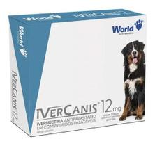 Ivercanis para carrapato, pulgas e sarna Ivercanis 12mg C/4 Comprimidos - World