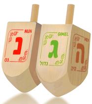 Izzy 'n' Dizzy Dreidels de Hanukkah - Dreidel de Madeira Natural Extra Grande - Pacote com 2 Izzy 'n' Dizzy Dreidels de Hanukkah - Dreidel de Madeira Natural Extra Grande - Pacote com 2