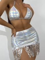 J0706-Bikini Biquíni Brilho Paetê Franja Saída De Praia Luxo 28m