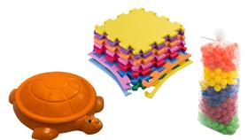Jabuti tanque de areia e bolinhas amarelo + 100 bolinhas coloridas + 3 tatames 50x50 / valentina briquedos - Valentina Brinquedos