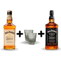 Jack Daniel's Honey com Jack Daniel's Old e dois copos