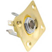 Jack Plate Quadrado Curvo Dourado Para Guitarra Com Conector P10 Mono