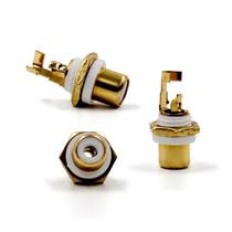 Jack Rca Fêmea Dourado Com Porca Branco 2 Unidades