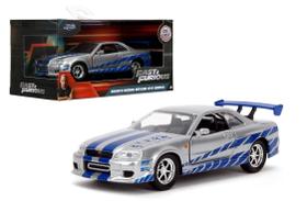 Jada Toys Fast & Furious 1:32 Brian'S Nissan Skyline Gt-R R34 Die-Cast Para Carro Prata/Azul, Brinquedos Para Crianças E