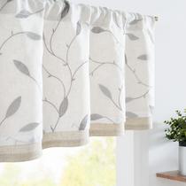 Jaladera Jinchan Blanca Transparente con Bordado de Hojas Gris 114x46 cm Jaladera Jinchan Blanca Transparente con Bordado de Hojas Gris 114x46 cm