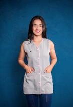 Jaleco Alice - Cinza Claro com Rosa Bebê - Estilo e Conforto