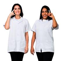 Jaleco Branco Com Gola 3 Bolsos Manga Curta Oxford LojaLoja