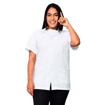 Jaleco Branco Com Gola Manga Curta Oxford 3 Bolsos LojaLoja