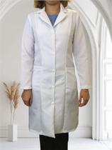 Jaleco branco feminino em tecido oxford com 5 botões e 3 bolsos