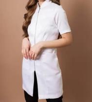 Jaleco branco feminino manga curta de ziper two way