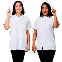 Jaleco Branco Manga Curta Com Gola 3 Bolsos Oxford LojaLoja