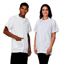 Jaleco Branco Manga Curta LojaLoja Oxford Com Gola 3 Bolsos