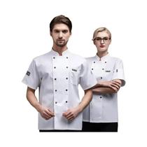 Jaleco De Chef Unissex Preto E Branco De Manga Curta Para Homens E Mulheres, Uniforme De Cozinha Jaleco De Chef Unissex Preto E Branco De Manga Curta Para Homens E Mulheres, Uniforme De Cozinha