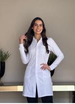 Jaleco Feminino Acinturado Branco com Punho de malha Blanco Raro Jaleco Feminino Acinturado Branco com Punho de malha Blanco Raro