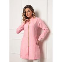 Jaleco Feminino Acinturado com Zíper e Punhos Rosa Claro Nice