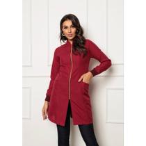 Jaleco Feminino Acinturado com Zíper em Aço Dourado Cor Vinho Nice