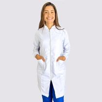 Jaleco Feminino Acinturado com Zíper em Gabardine - Gola Padre